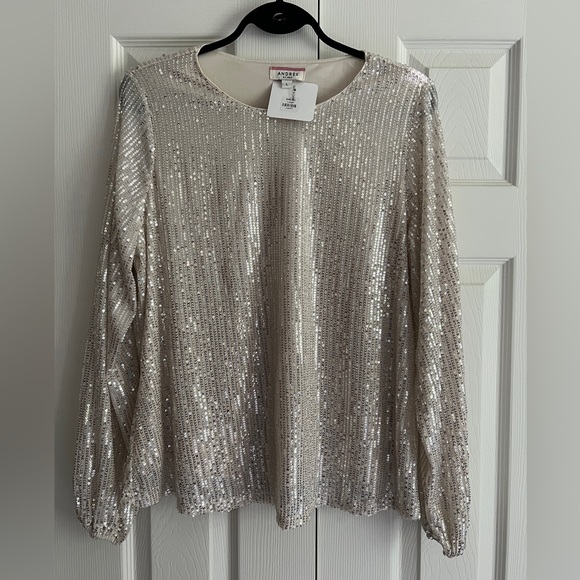 Sequin Long Sleeve (white / cream ) - Picture 1 of 7